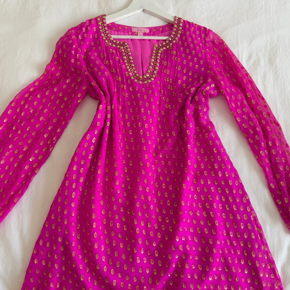 NWOT Lilly Pulitzer Silk tunic Colby dress Pink Gold 6